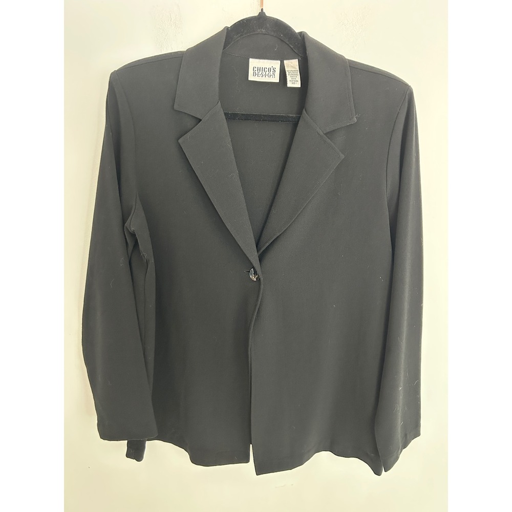 Chico's Design Womens Black Single Button Blazer Jacket Size 1 M Notched‎ Lapel